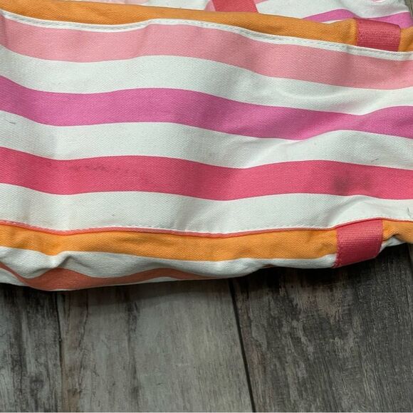Victoria’s Secret Large Striped Lined Canvas Beach Tote Pink Orange White Gold - Picture 7 of 12